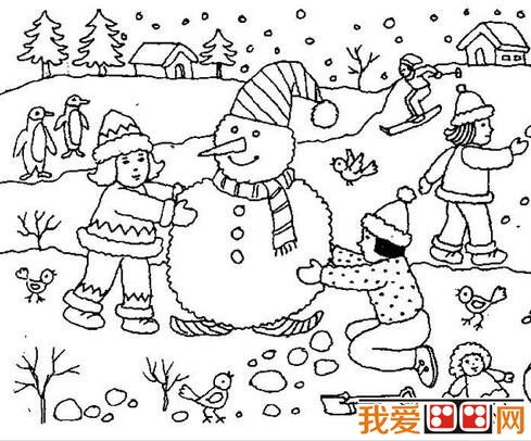 冬天雪景简笔画作品欣赏