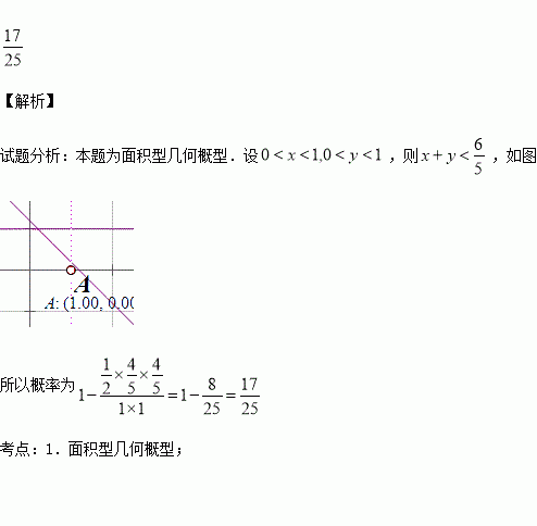 在区间 0.1 中随机地取出两个数.则两数之和小于的概率是 . 题目和参考答案 精英家教网 