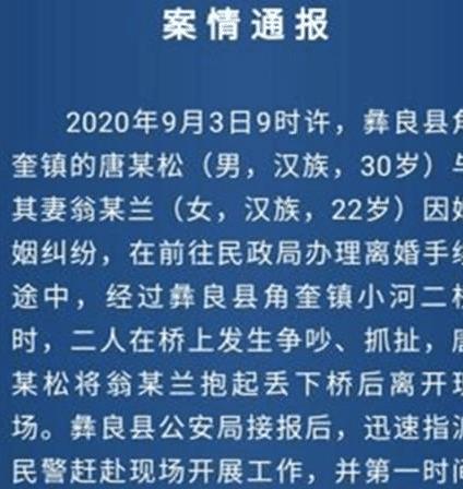 悲愤 云南一男子离婚途中将妻子扔下10几米高大桥 转身离开现场