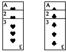 如图为红心和梅花两组牌.每组牌面数字都分别是1.2.3.在游戏中.每次从每组牌中各抽一张.并将牌面数字相加.得数字和.共抽50次.游戏参与者任猜一数字 猜好的数字在游戏中不能改变 