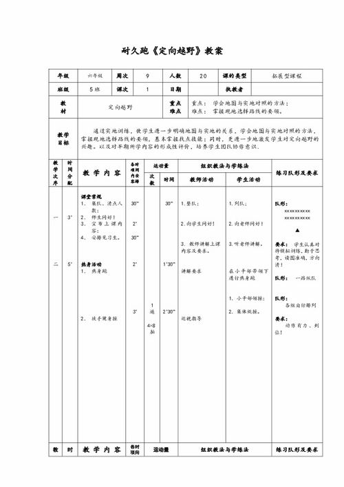 六年级体育教案 耐久跑 定向越野 全国通用 