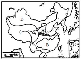 读 我国四大地理区域图 .完成下列各题. 1 图中A是 地区.B是 地区.A.B两区以秦岭. 为界.A.B两区的分界线划分的主导因素是 . 2 图中C是 地区.D是 