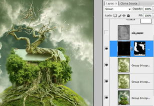 Photoshop设计飘浮于空中的茂盛的树屋教程 