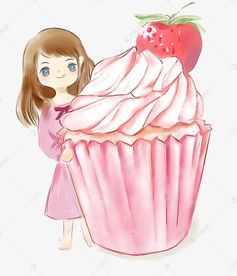 纸杯草莓蛋糕女孩可爱插画素材图片免费下载 千库网 