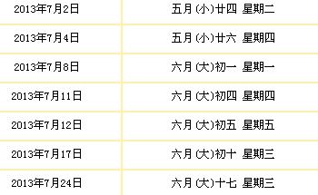 2013万年历 7月份搬家的吉日 