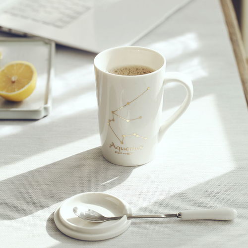 日式陶瓷马克杯带盖子勺早餐杯子情侣款潮流办公室办公室套装水杯