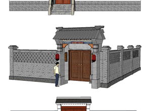 中式院门围墙su模型设计素材 其他模型大全 19049245 