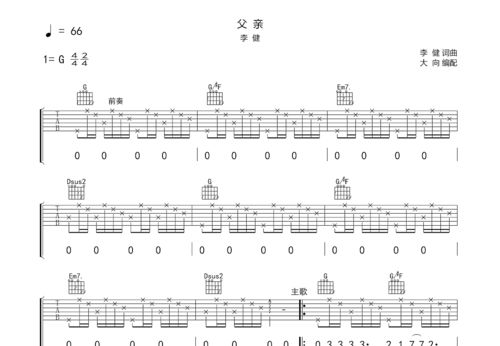 父亲吉他谱 李健 G调弹唱 吉他世界网 