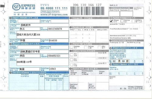 顺丰快递国际运单打印模板 