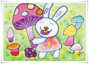 劳动节儿童画获奖图片 小兔子采蘑菇