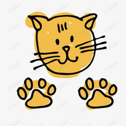 可爱卡通手绘黄色猫爪印和猫咪头素材图片免费下载 高清psd 千库网 图片编号9764101 