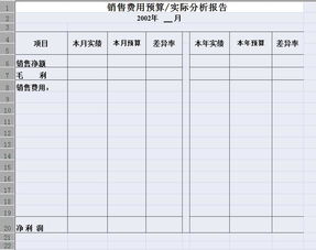 预算实际分析 表格模板 XLS格式 下载