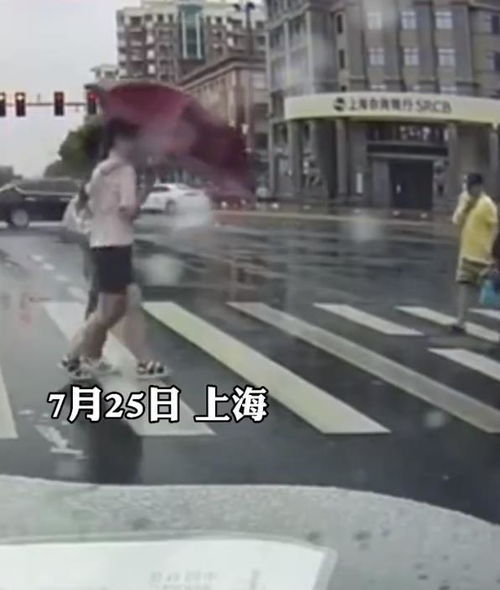 两女子撑伞过马路,走着走着就剩一个伞把 网友 台风动手太快了