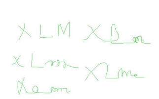 帮我设计艺术的字,是我名字的首字母大写 XLM飘逸一点,背景要白色,字是绿色 
