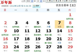 今天2012年12月7号农历日子多少 