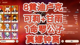 迪卢克 温迪 1命皇女 1命雷泽 3命重云 1命班尼特 3命砂糖1命香菱1命安博标准池41up池72