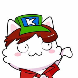这是什么卡通形象,猫咪头上戴了一个绿色帽子,帽子上有个字母 k 