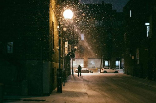 寒冷雪夜的伤感 静谧孤独的冬日街景 