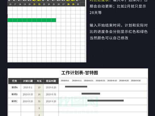 项目装修施工计划进度表模板甘特图横道图excel表格下载 工作进度表表格 建筑行业表编号 23073577 