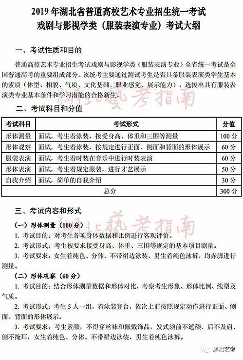 2019年湖北省艺术统考 服装表演专业 考试大纲 