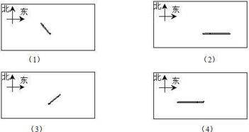 下面四幅图是小刚一天之中在学校观察到的旗杆的影子,请将它们按时间先后顺序进行排列 A. 1 