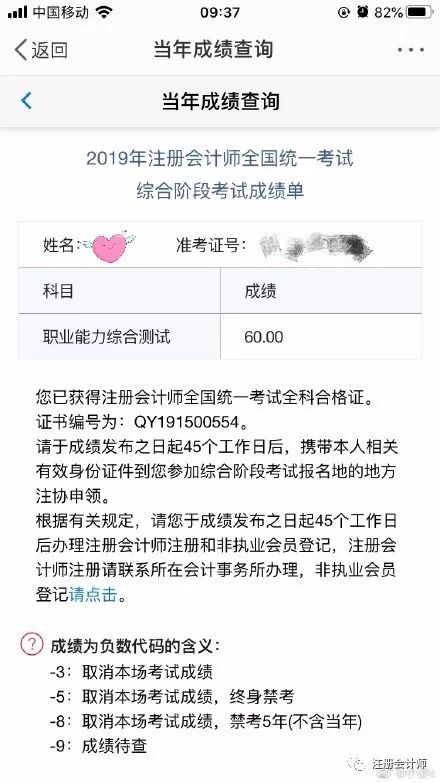 六科都考60分 这张2019年CPA成绩单也太酷了吧