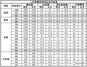 最新国家体质健康 体育考试评分标准 