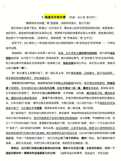 关于拔河比赛的作文,拔河比赛的优秀作文