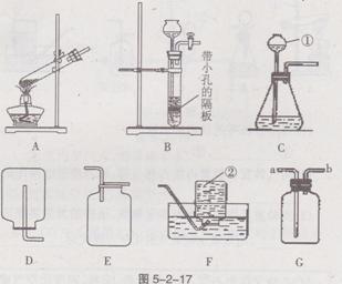 如图5 2 17是实验室常用的制取气体的装置,请你根据所学知识回答下列问题 I 1 写出编号所指仪器的名称 ① ,② 2 以上装置图中共有两处明显的错误 