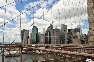 桥,曼哈顿,布鲁克林,纽约,结构,市中心,查看,摩天楼,城市,建设,天际线,河,水,天空,蓝色,云,镇,旅游 