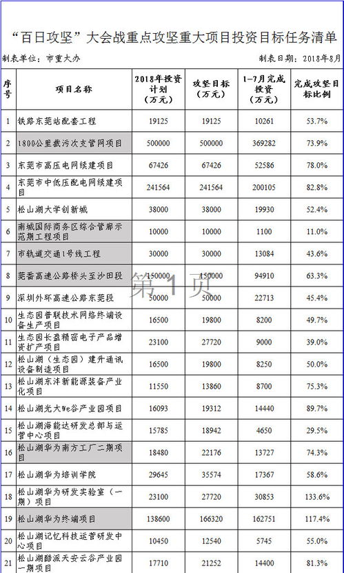 百日攻坚 大会战重点攻坚重大项目投资目标任务清单 