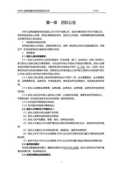 招标文件 某企业品牌战略咨询项目标书 可下载