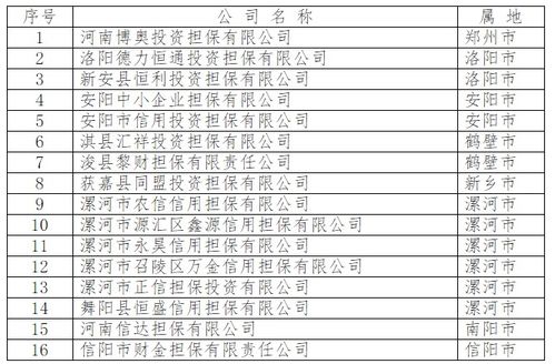 河南16家融资担保公司拟通过2018年度年审丨名单 