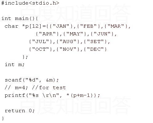 用指针数组处理的c程序,实现从键盘输入月份时输出对应的英文名 例如,从键盘输入3时,则输出Marh 