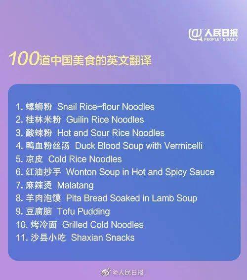绝对标准 100道中国美食的英文翻译