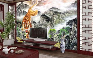 国画老虎大型壁画图片设计素材 高清psd模板下载 392.90MB 电视背景墙大全 