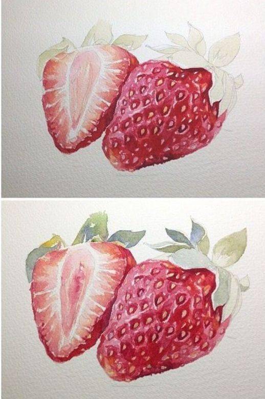 水彩手绘教程 一起来画水彩,诱人的草莓