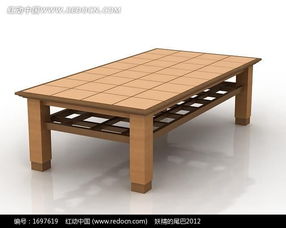 木质矩形台面格子 图案桌子 3D模型下载 3D模 