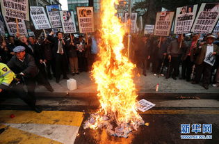 韩国示威者焚烧安倍人偶 抗议其否认历史言论