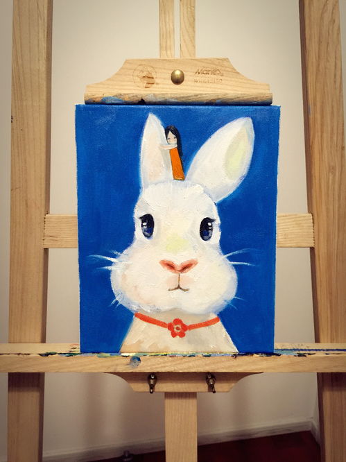 有没有蓝底白兔子的油画壁纸 