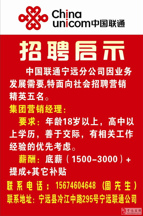 宁远联通招聘客户经理8名 