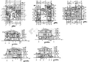 三层别墅样板方案建筑设计cad图,共七张