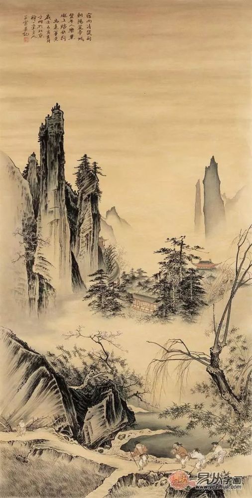 名川古韵国画山水 仿古画著名画家王宁画作 