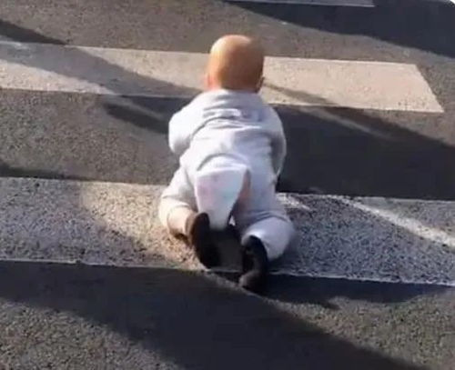 亲妈把婴儿放马路上爬,还在旁边拍视频 她说 孩子高兴我省事,挺好