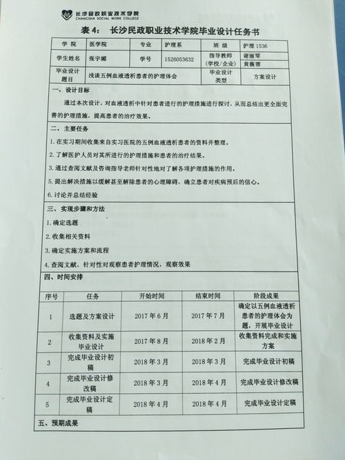 护理毕业论文任务书范本,个案护理毕业论文任务书,护理本科毕业论文任务书