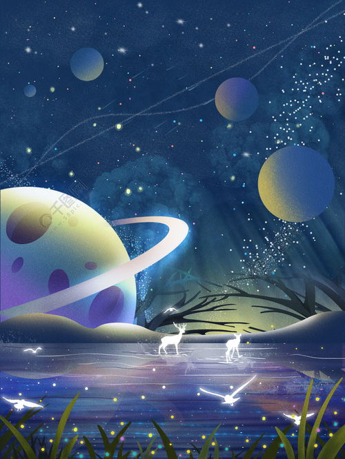 治愈系光层星球星空唯美梦幻发光月球梅花鹿免费下载 插画图片 3543像素 千图网 