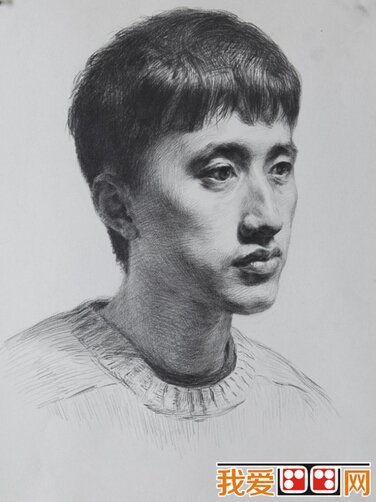 素描头像 男青年正侧面头像素描步骤