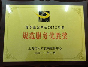 区人才服务中心荣获 2012年度规范服务优秀奖 称号