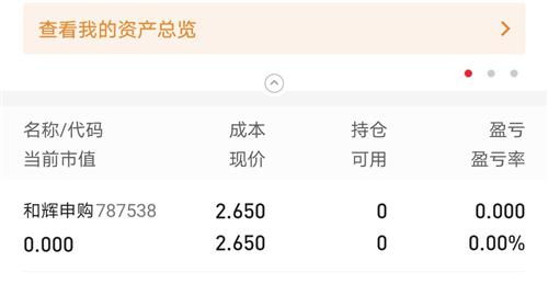 帐户显示为0说明打新股未中签啊