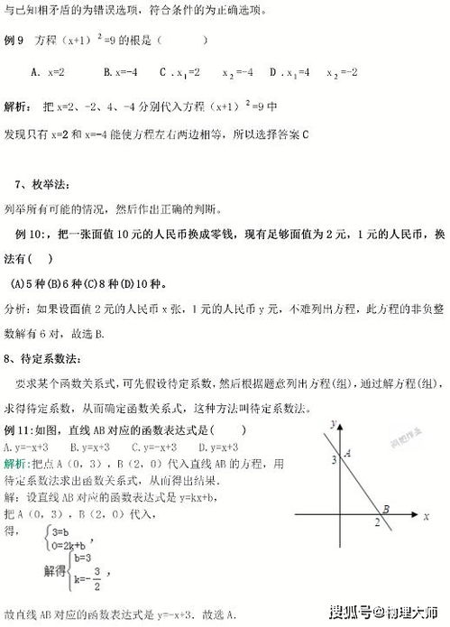 初中数学选择与填空解题技巧总结,还有全面的常用解题方法举例